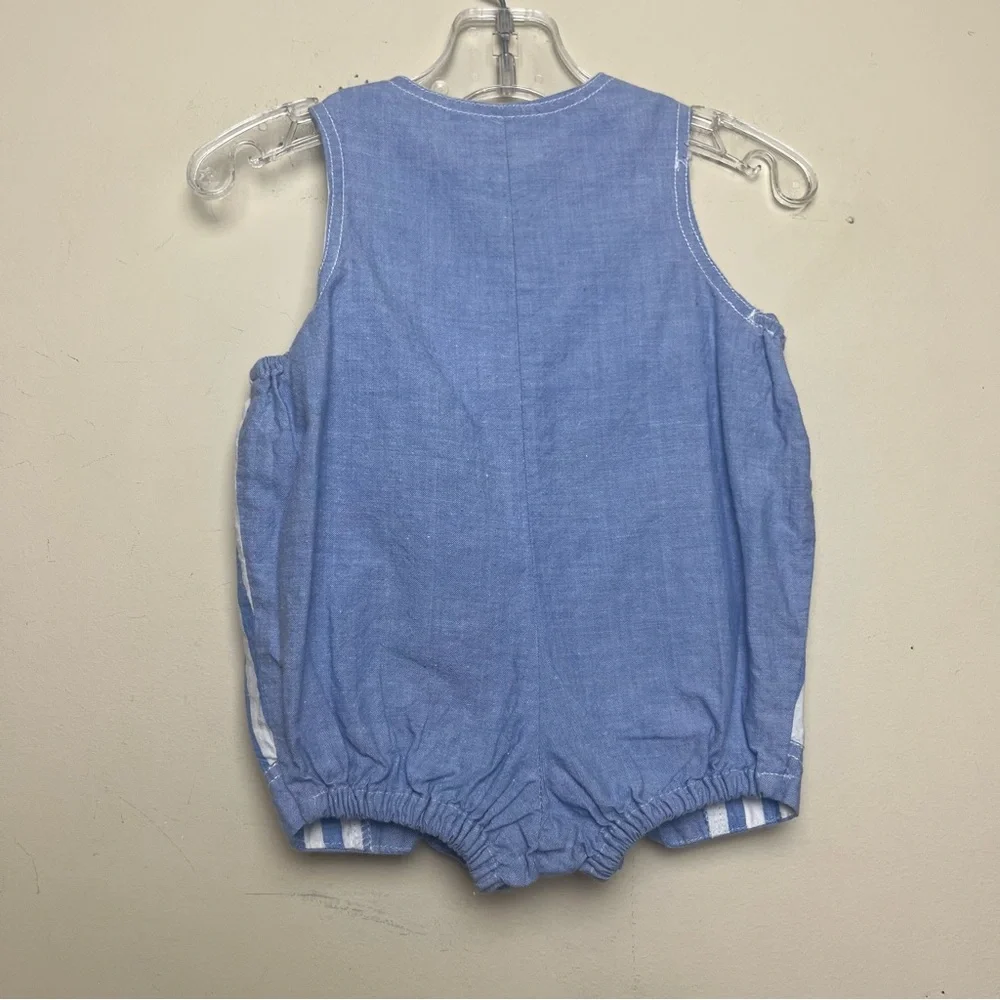 Vintage Shortalls‎ Bear Raft Swimming Embroidered Romper Outfit Size 3-6 months